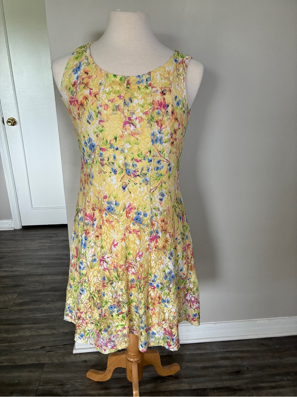 Perceptions Yellow Floral Fit-and-Flare Dress